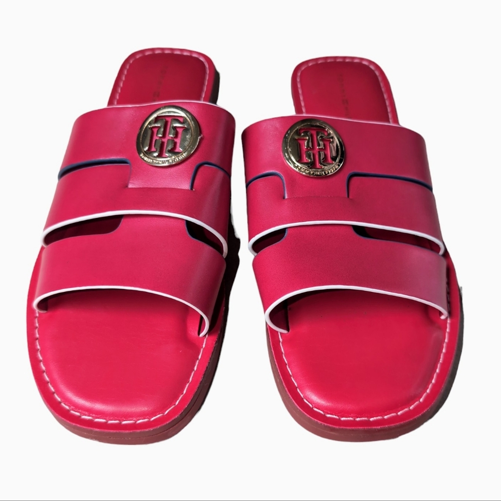 NEW Tommy Hilfiger Essy Logo Slide Sandals Red Preppy USA Women's Size 7.5